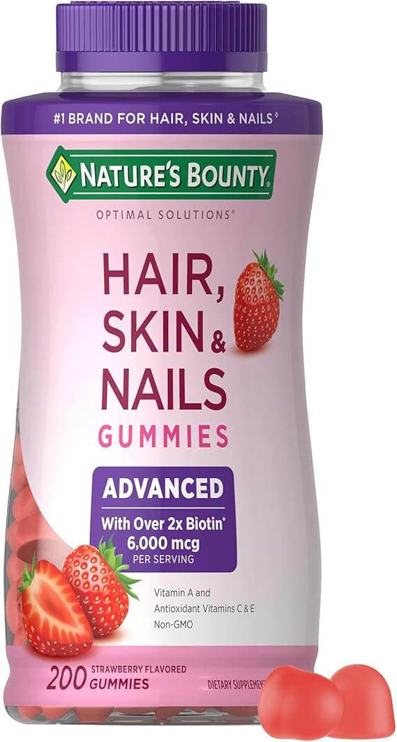 Nature's Bounty Optimal Solutions Advanced Hair, Skin, Nails, 2X Biotin, 200 Strawberry Gummies | Amazon (US)