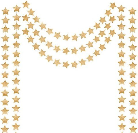 HONBAY 2PCS Double Side Glitter Paper Star Garland Christmas Galaxy Banner Christmas Garland - 4 inc | Amazon (US)