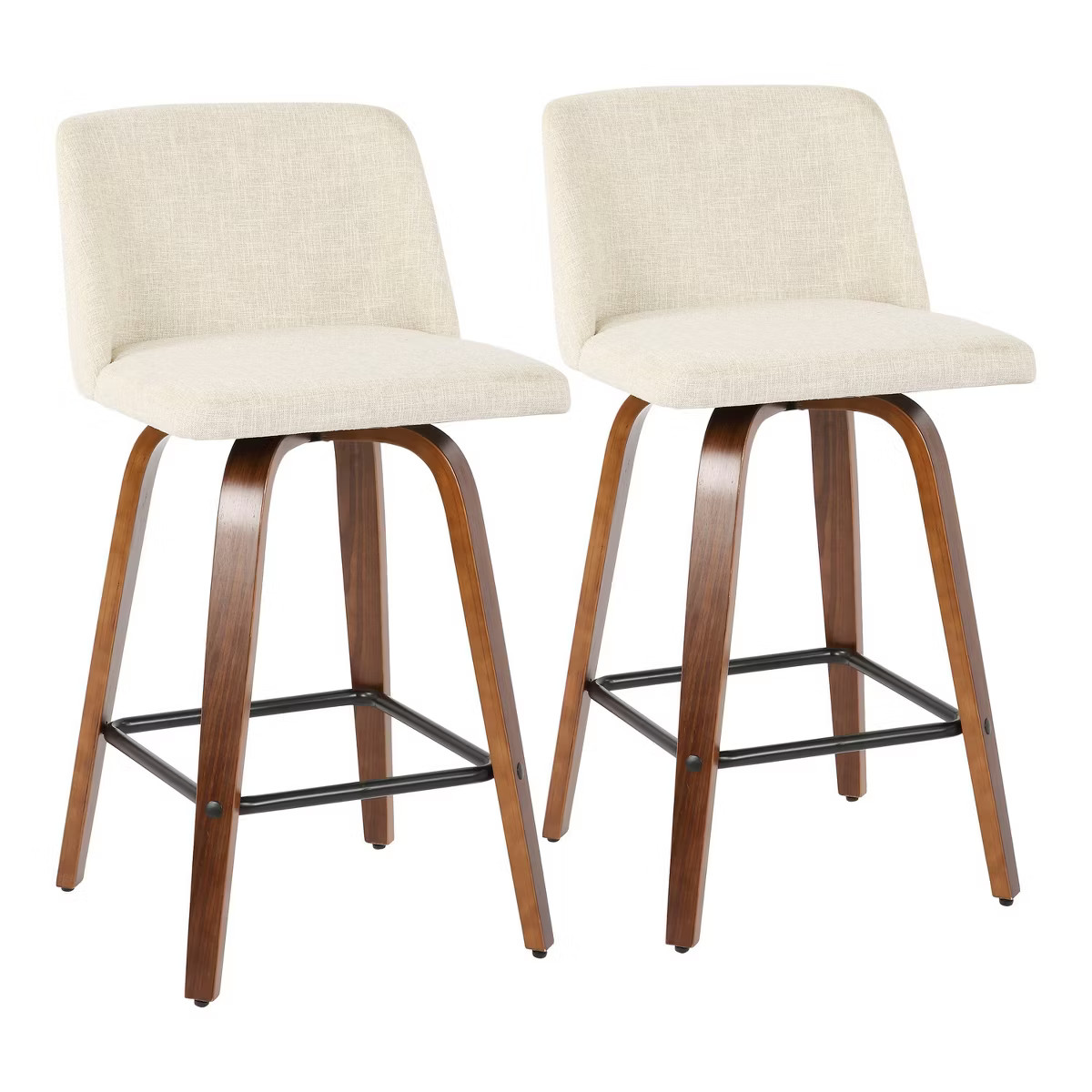Set of 2 Toriano Mid-Century Modern Counter Height Barstools Walnut/Cream - LumiSource | Target