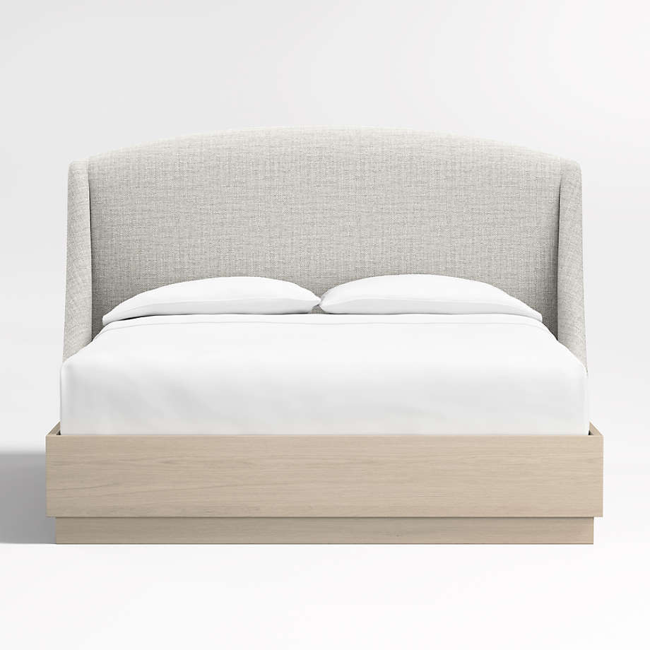 Lafayette 48" Weave Mist Grey Upholstered King Headboard with Storage Bed Base + Reviews | Crate ... | Crate & Barrel