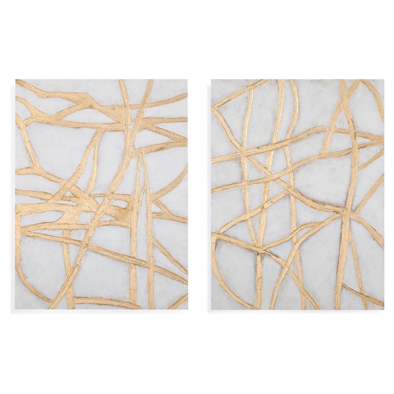 Bassett Mirror Tracks Canvas Wall Art in Gold (Set of 2) | Cymax