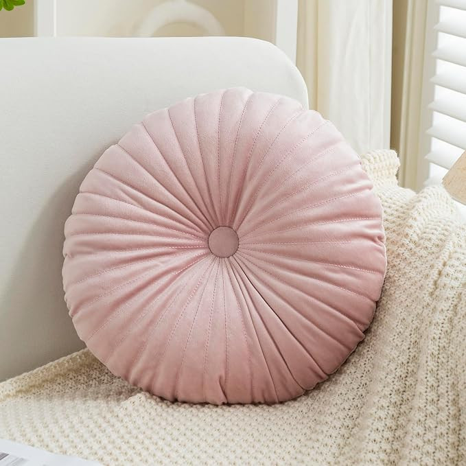 Teieas Velvet Round Throw Pillow Pleated Round Pillow Cushion Decoration for Couch Chair Bed Car ... | Amazon (US)