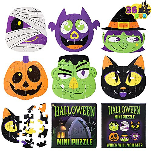 JOYIN 36 Pcs Halloween Jigsaw Puzzle Set for Kids Party Favors, 6 Characters Paper Board Mini Puzzles in Blind Boxes, Halloween Mystery Toy Surprise Box for School Activities Gifts Party Games | Amazon (US)