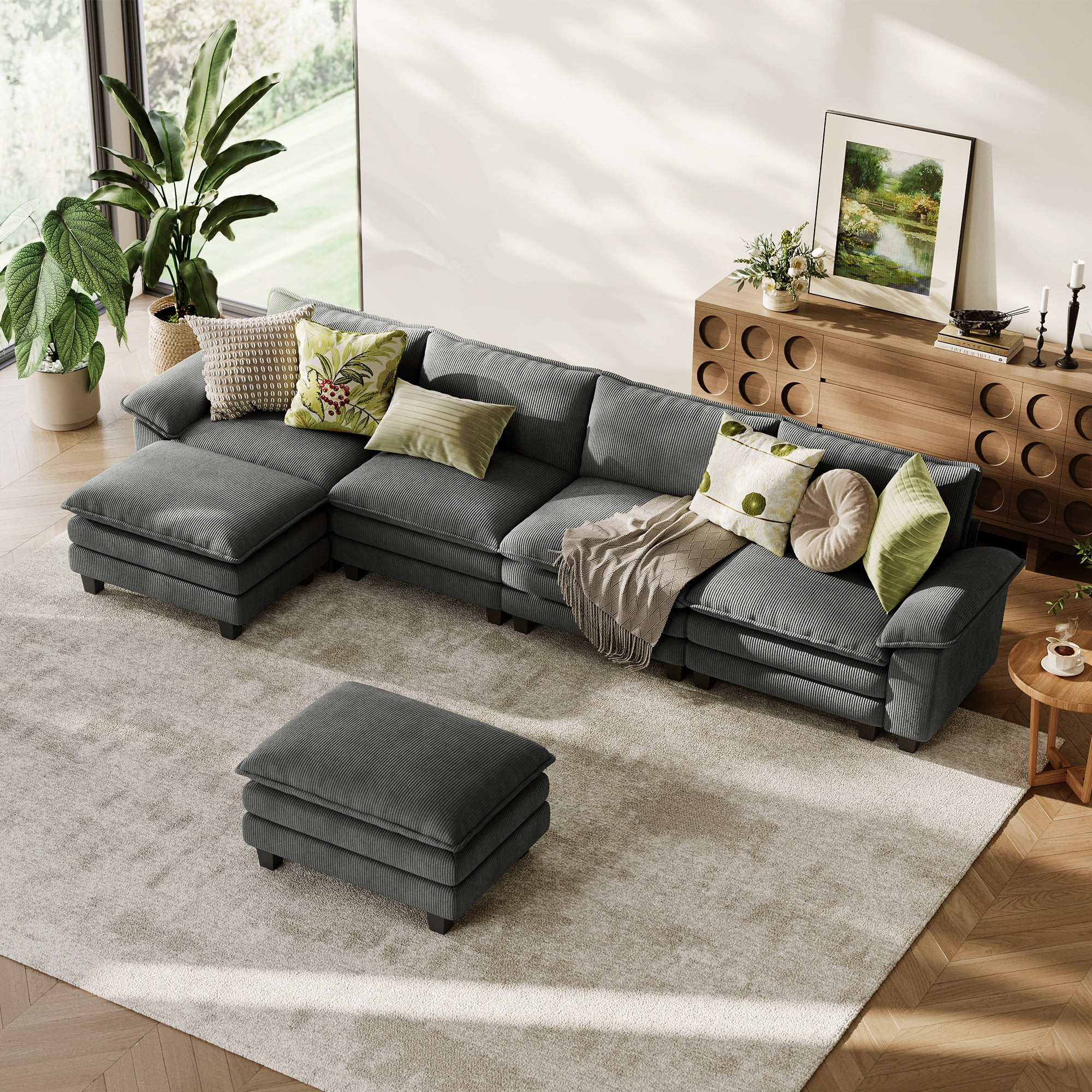 Linsy Home 157" Cloud Modular Sectional Sofa for Living Room, U-Shaped Cloud Sofa Couch with Cord... | Walmart (US)