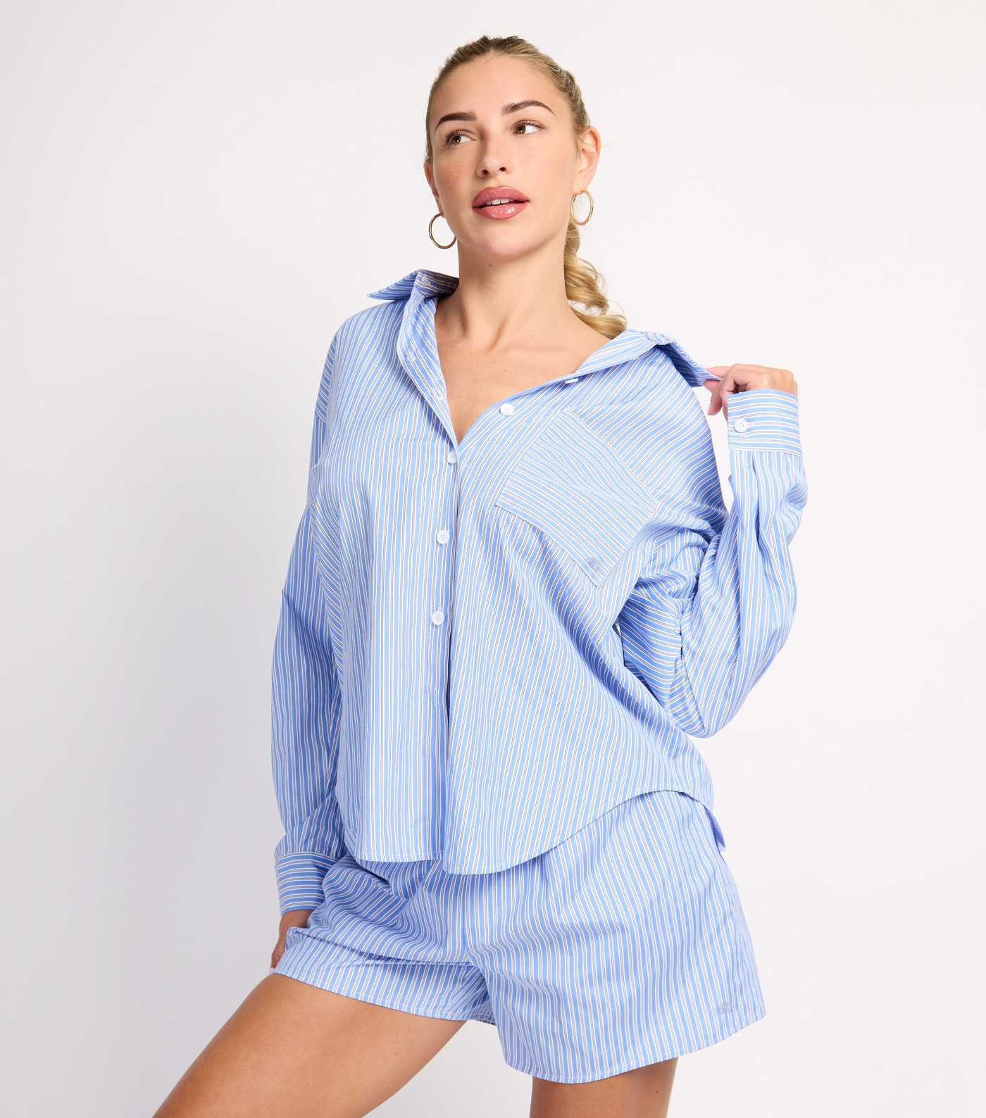 Rise by Zara McDermott Blue Stripe Shirt and Scrunchie Set | New Look | New Look (UK)