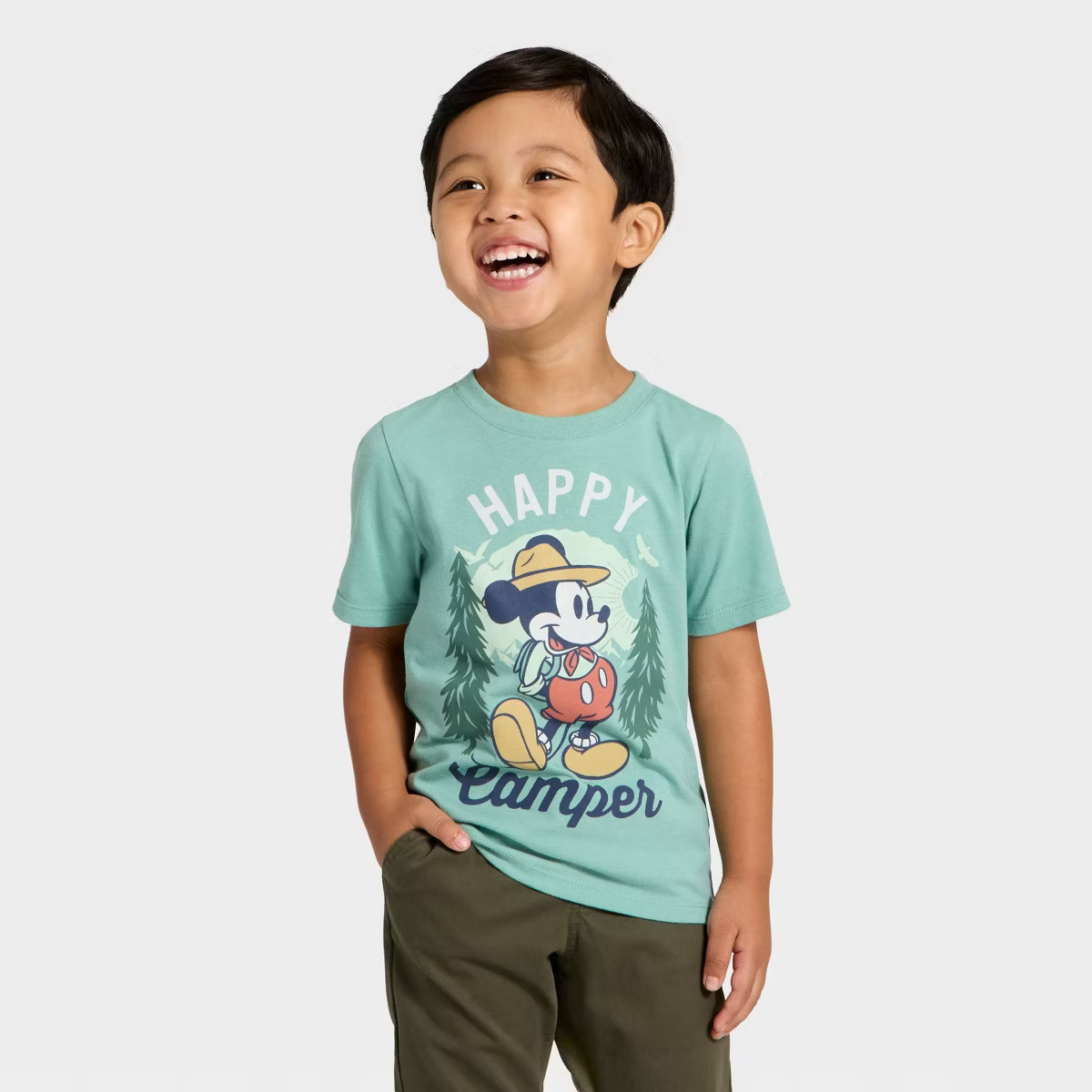 Toddler Boys' Disney Mickey Mouse Happy Camper T-Shirt - Olive Green | Target