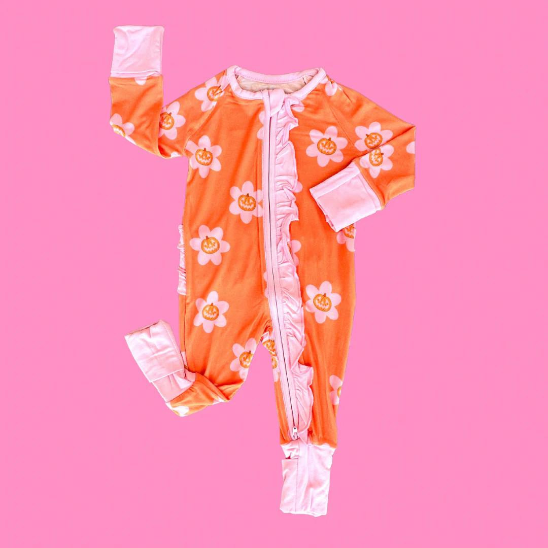 Groovy Jack-O-Lantern Ruffle Romper | Poppy Kids Co