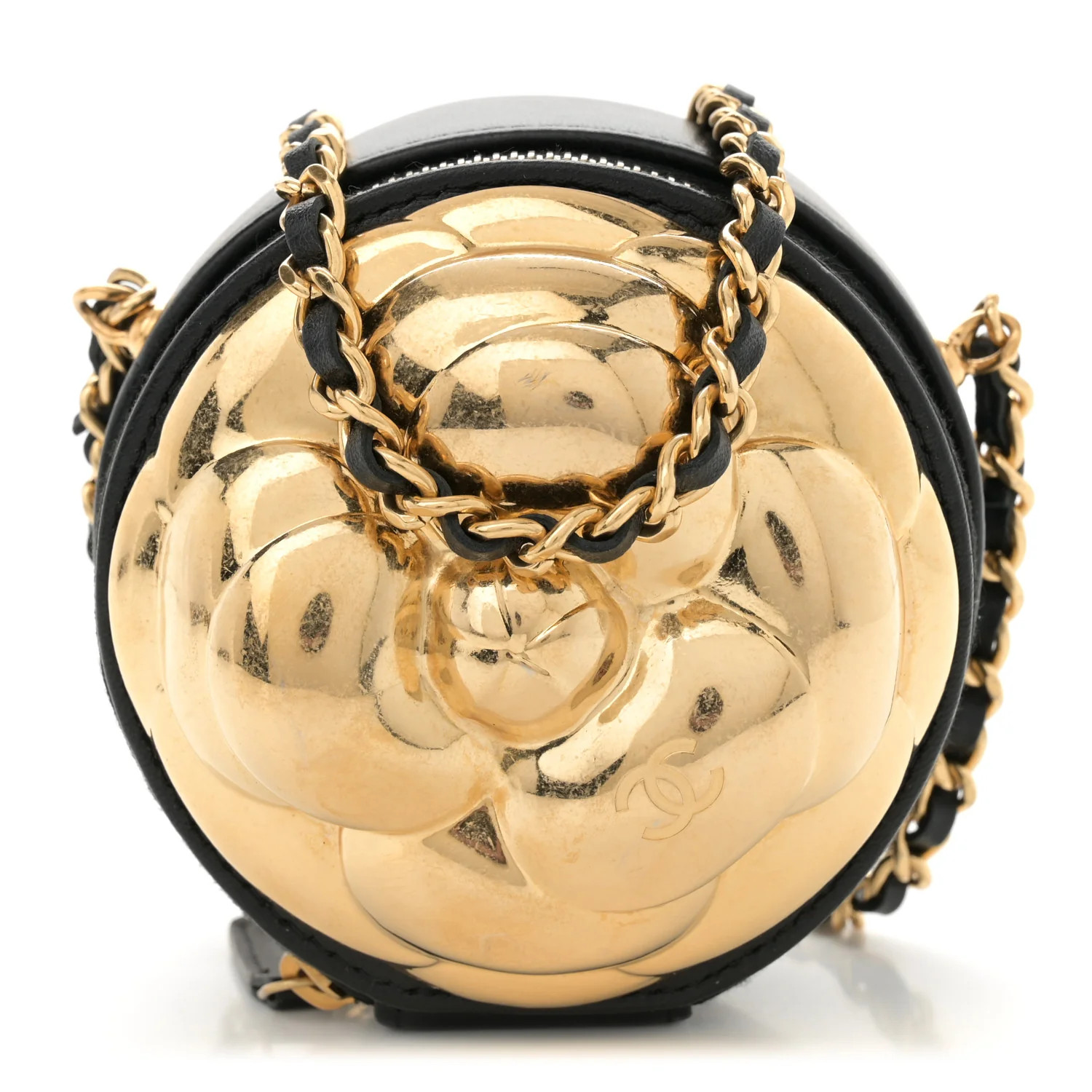 Metallic Lambskin Quilted Camelia Clutch Gold Black | FASHIONPHILE (US)