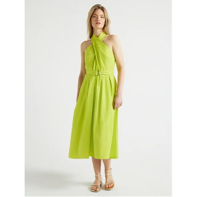 Scoop Women's Belted Halter Midi Dress, Sizes XS-XXL | Walmart (US)