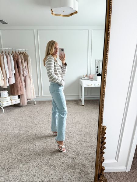 Cute and casual spring outfit. I’ve paired this stripped cardigan from Abercrombie with my favorite high rise jeans and bow heels  

#LTKsalealert #LTKSpringSale #LTKstyletip