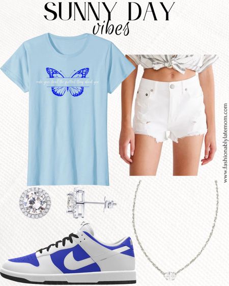 Outfit idea! 
Fashionablylatemom 
Nike Dunk Low Unlocked By You
Custom Shoes
PAVOI 14K Gold Plated Sterling Silver Post Brilliant Round Faux Diamond Halo Earrings - Premium Cubic Zirconia in Rose Gold, White Gold and Yellow Gold
Cailin Silver Pendant Necklace in White Crystal
High-Rise Denim Shorty Shorts
make your heart T-Shirt

#LTKshoecrush #LTKstyletip