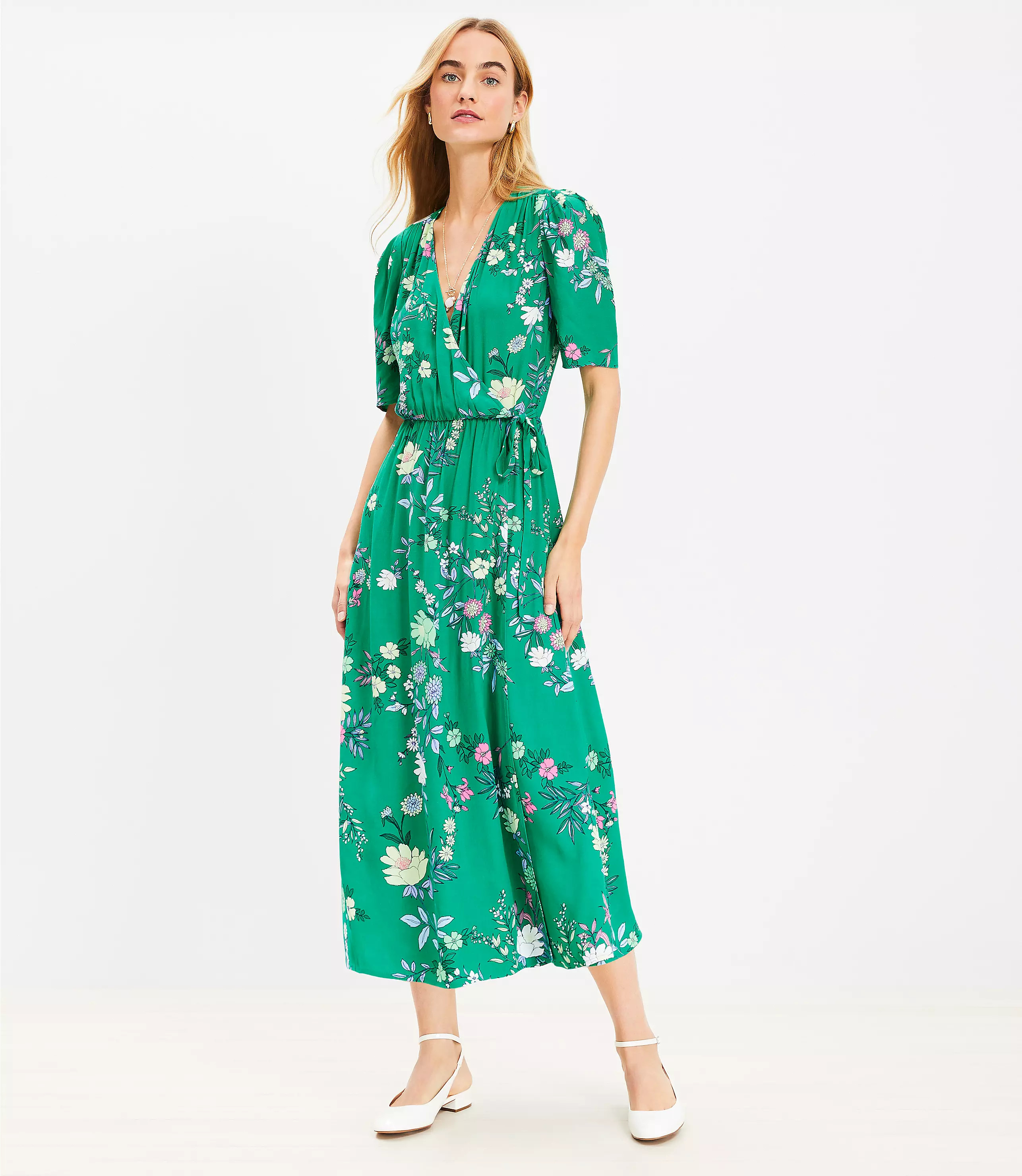 Floral Pleated Sleeve Wrap Dress | LOFT