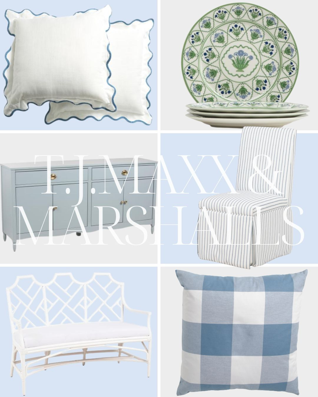 T.J. Maxx and Marshalls finds! 

living room | bathroom | bedroom | home decor | home refresh | bedding | nursery | classic home | traditional home | blue and white | furniture | coffee table | southern home | coastal home | grandmillennial home | scalloped | woven | rattan | classic style | preppy style | grandmillennial decor | blue and white decor | classic home decor | traditional home | bedroom decor | bedroom furniture | dresser | blue chair | brass lamp | floor mirror | euro pillow | white bed | linen duvet | side table | rug | glassware | cups | plates | hosting | kitchen spring | sale picks | outdoor furniture | porch | beach | Lillian August | Karma Home | Ballard Designs 

 #LTKHome