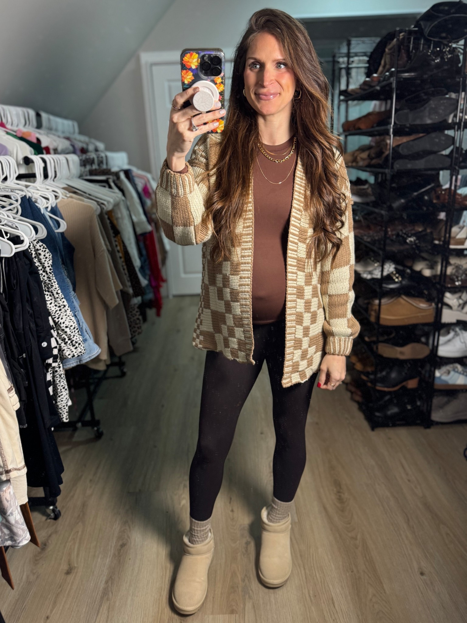 Checkered print is always a must! Love the neutral colors. Wearing a small in everything & went up 1/2 size in my boots.

#LTKBump #LTKootd #LTKmomlife