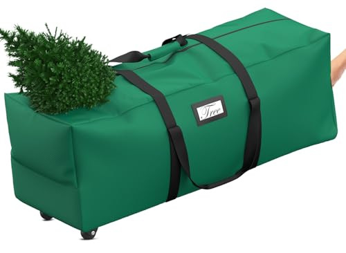Mrrihand Christmas Tree Storage Bag, 9 Ft Large Artificial Anti-Tear Heavy-Duty 600D Oxford Cloth Xmax Christmas Tree Storage Box with Rolling Wheels, Christmas Tree Storage Container (Green) | Amazon (US)