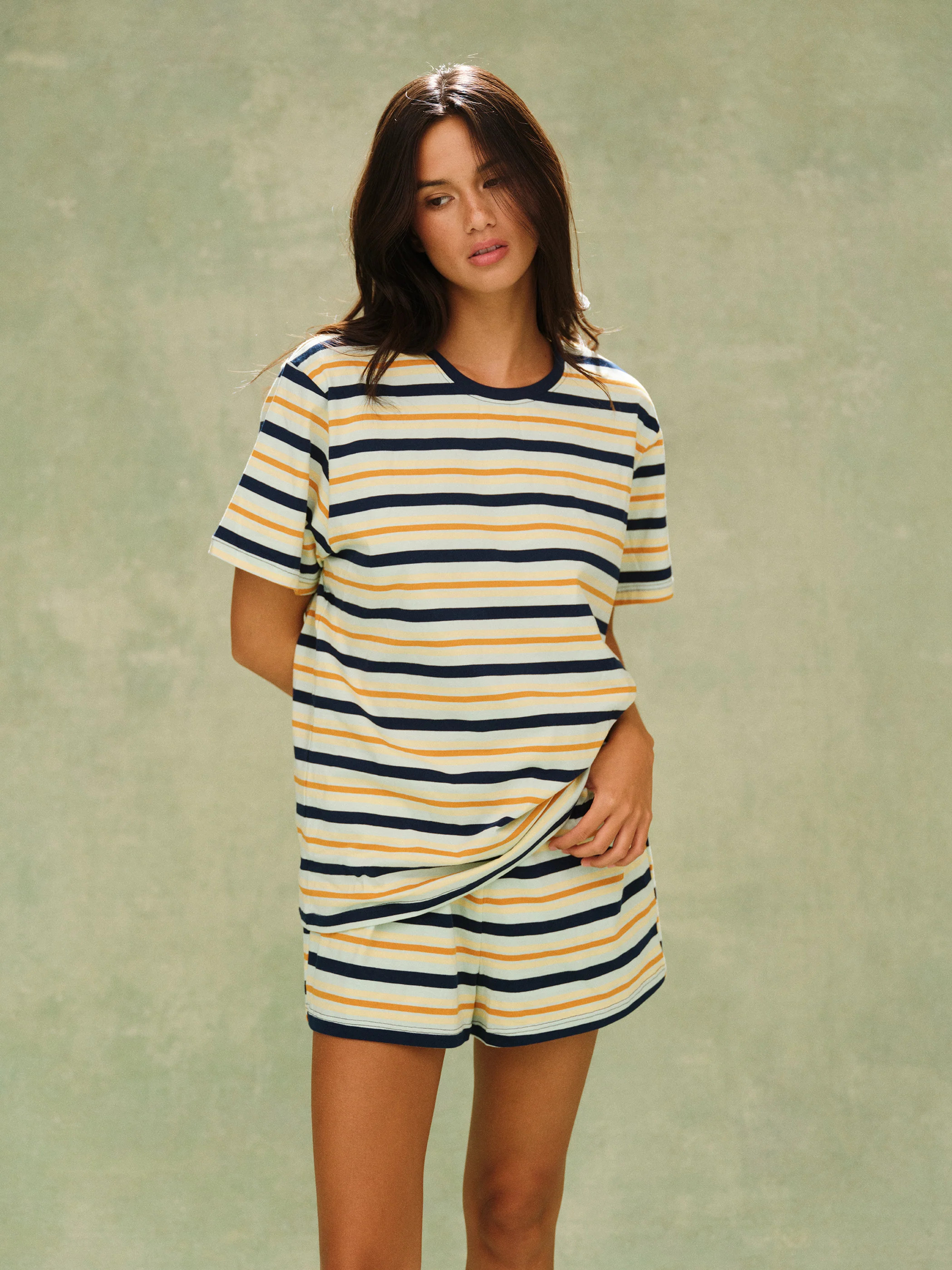 CLASSIC COTTON DAILY STRIPE BOYFRIEND TEE - ZEST | SET Active