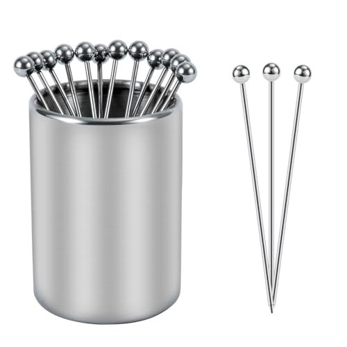 Metal Cocktail Picks Holder Set, 12 Cocktail Toothpicks Reusable Stainless Steel Decorative Toothpicks for Appetizers for Sandwiches, BBQ Snacks, Cocktails | Amazon (US)