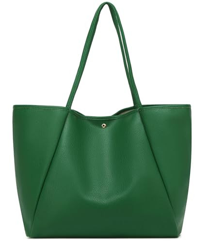 Dreubea Large Leather Tote Bag for Women - Big Work Bag, Spacious Minimalist Handbag, Tote Handbag for Office Green | Amazon (US)