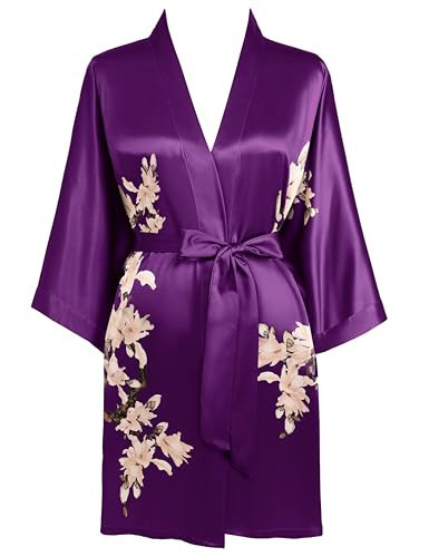 BABEYOND Kimono Robe Cover up Short Satin Floral Silky Kimono Blouse Loose Bachelorette Party Robe | Amazon (US)