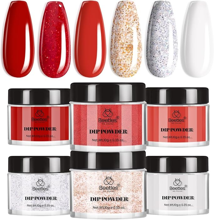 Beetles Red Dip Powder Nail Set 6 Colors Red Burgundy Rose Sparkle Milky Snow White Silver Glitte... | Amazon (US)