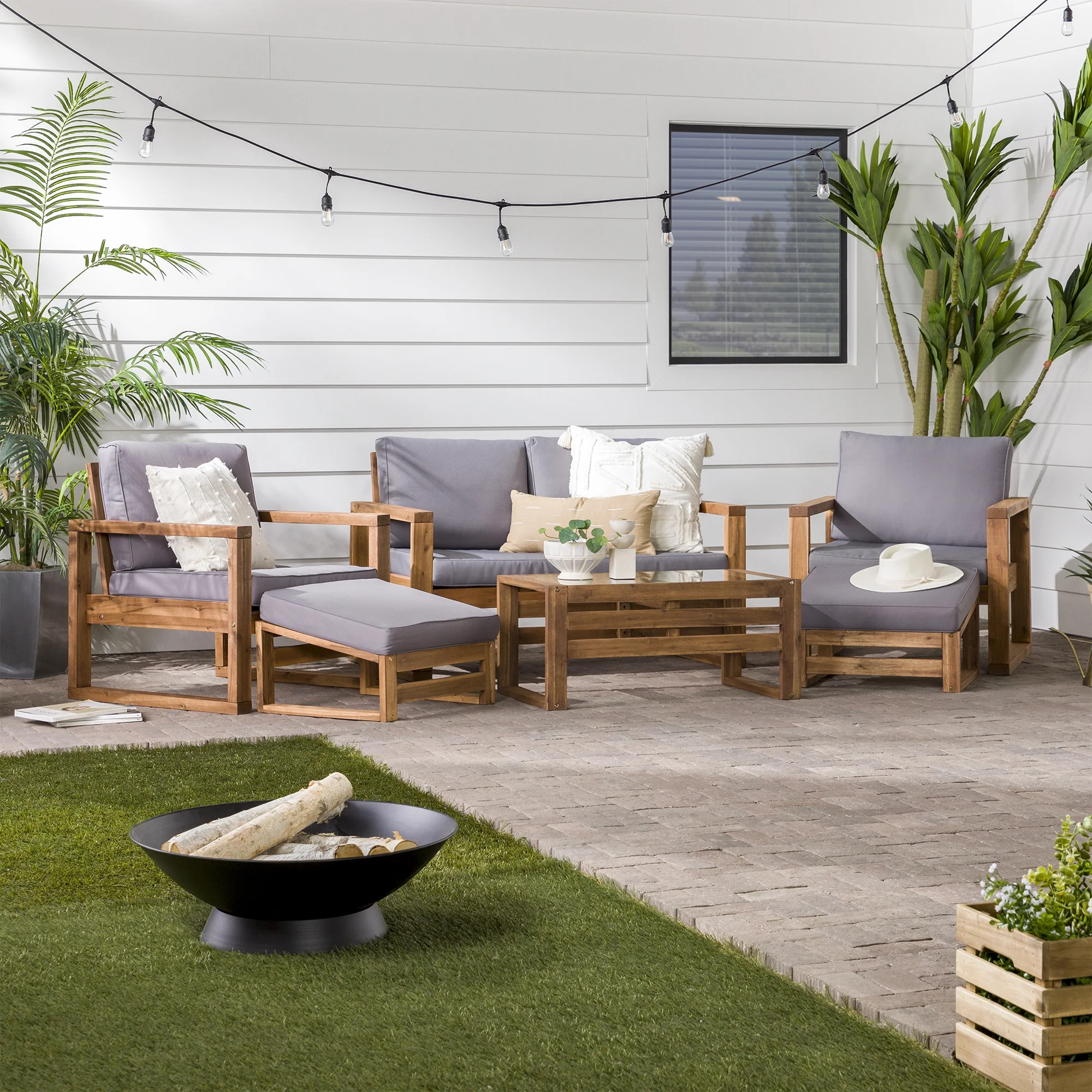 Manor Park Outdoor Patio Modern 6-Piece Conversation Set - Walmart.com | Walmart (US)