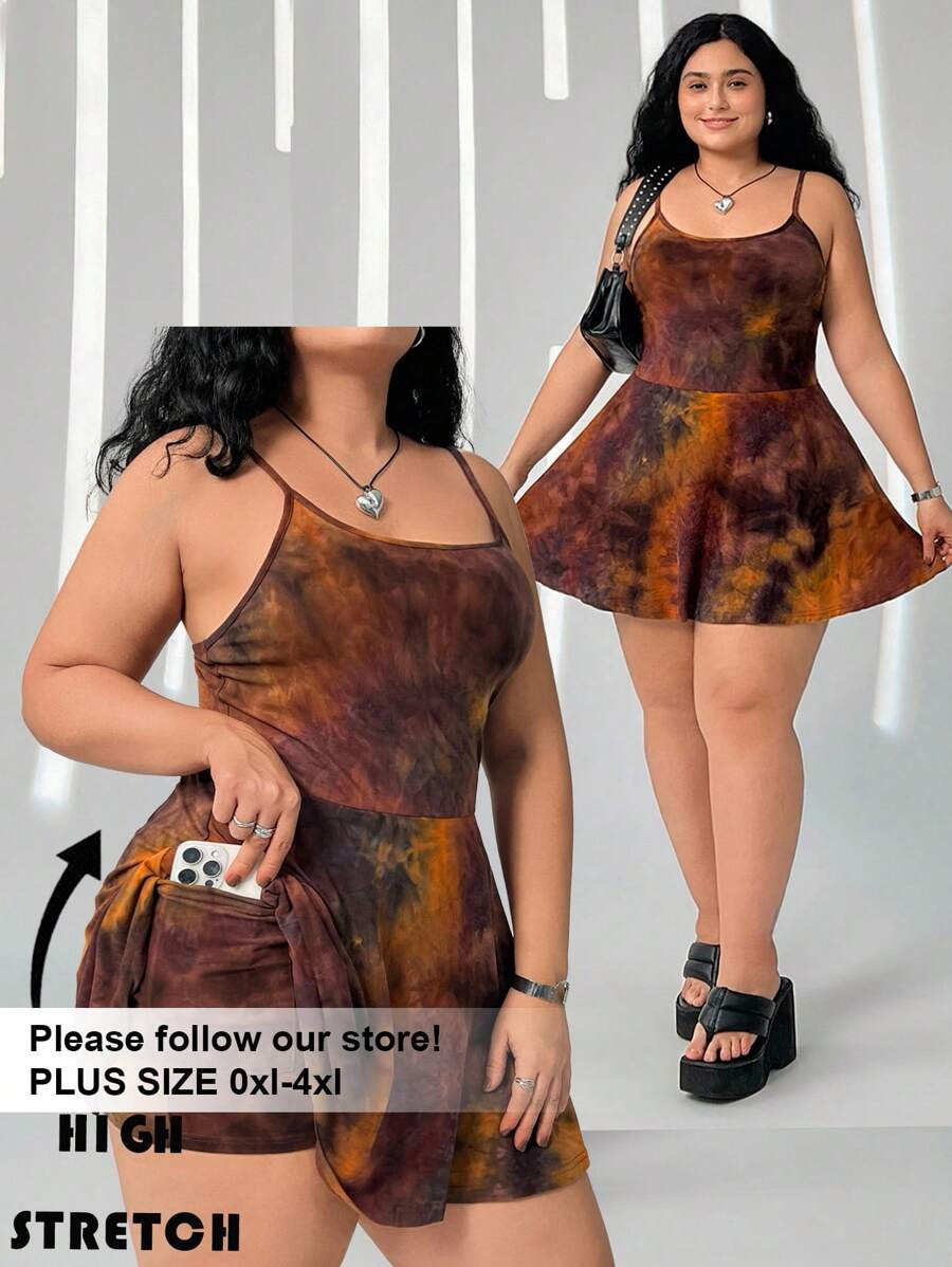 Solflare Plus Size Women Tie-Dye Jumpsuit With Pockets, Casual | SHEIN