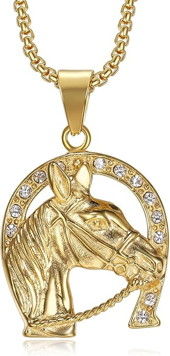 Lucky Animal Horse Pendant Punk Rock Stainless Steel Necklace for Men Women, 24 Inch Chain Hip Ho... | Amazon (US)