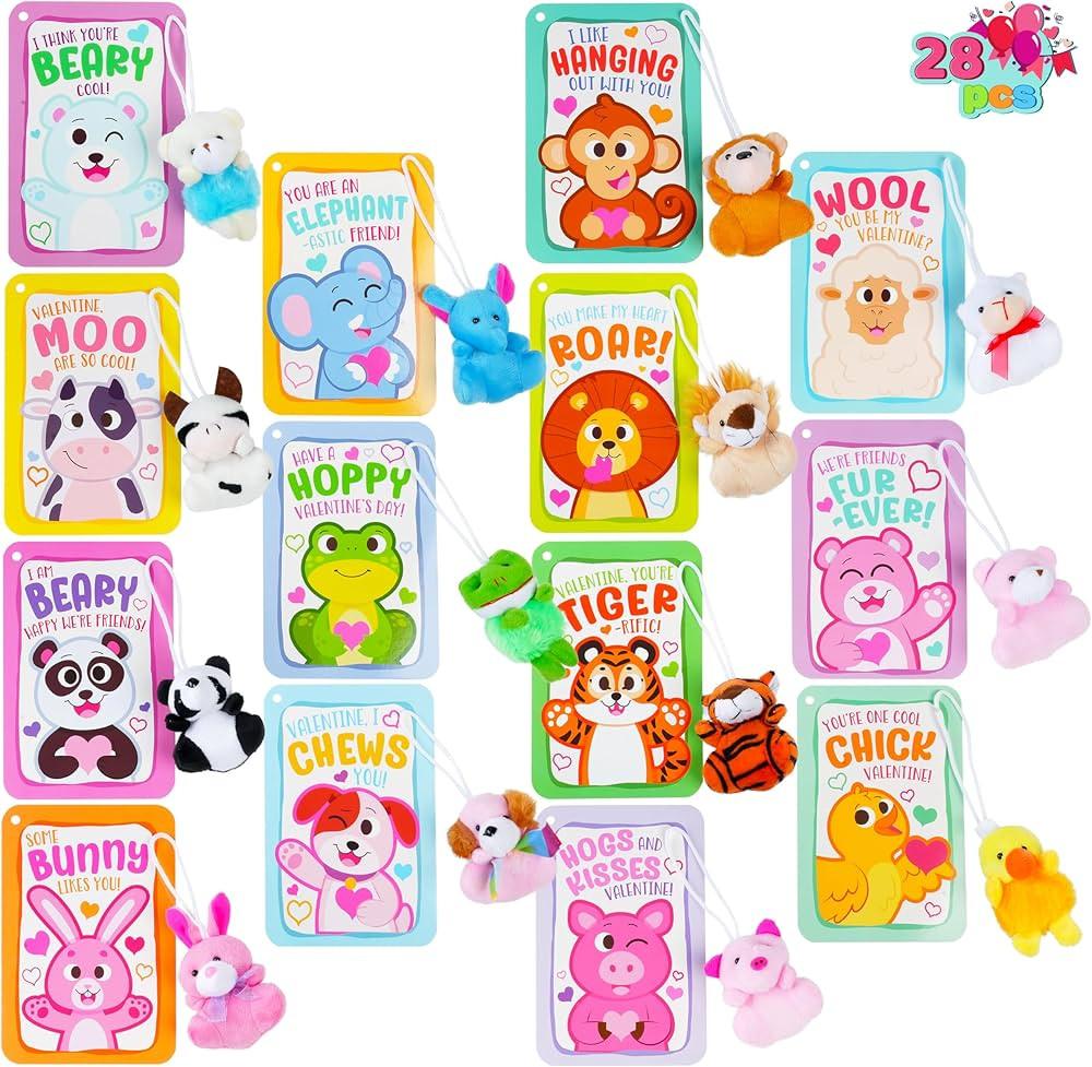 JOYIN 28 Pack Valentines Day Mini Plush Animals Toys with Gift Cards, Mini Animal Plush Toys for ... | Amazon (US)