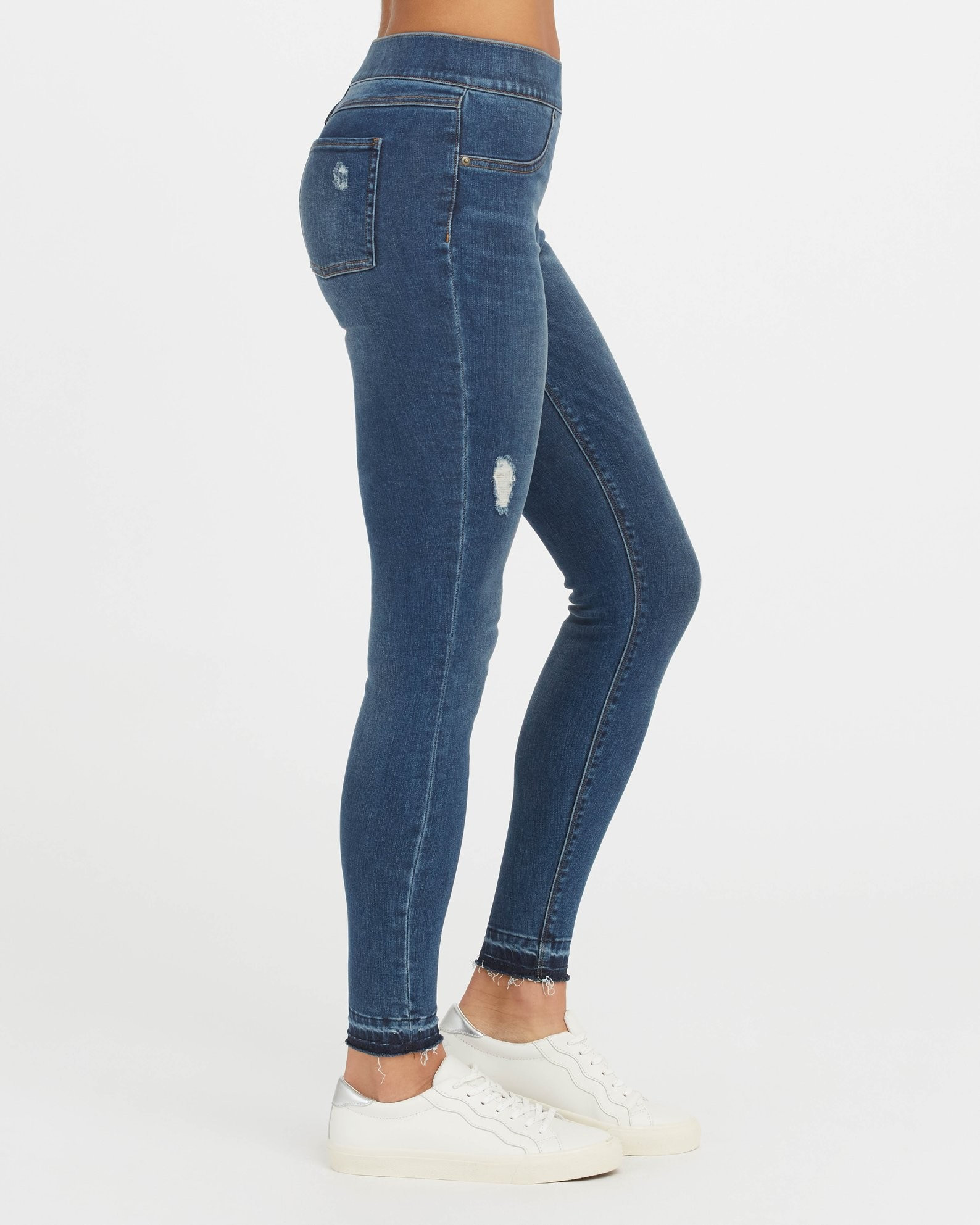 Distressed Ankle Skinny Jeans, Medium Wash | Spanx