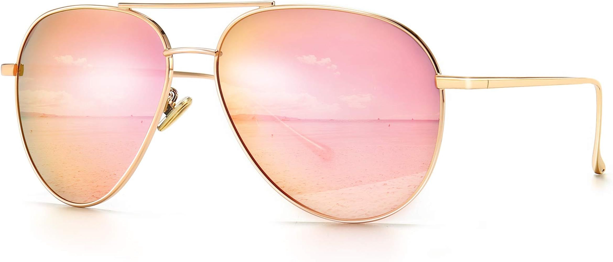 Women's Lightweight Oversized Aviator Sunglasses - Mirrored Polarized Lens | Amazon (US)