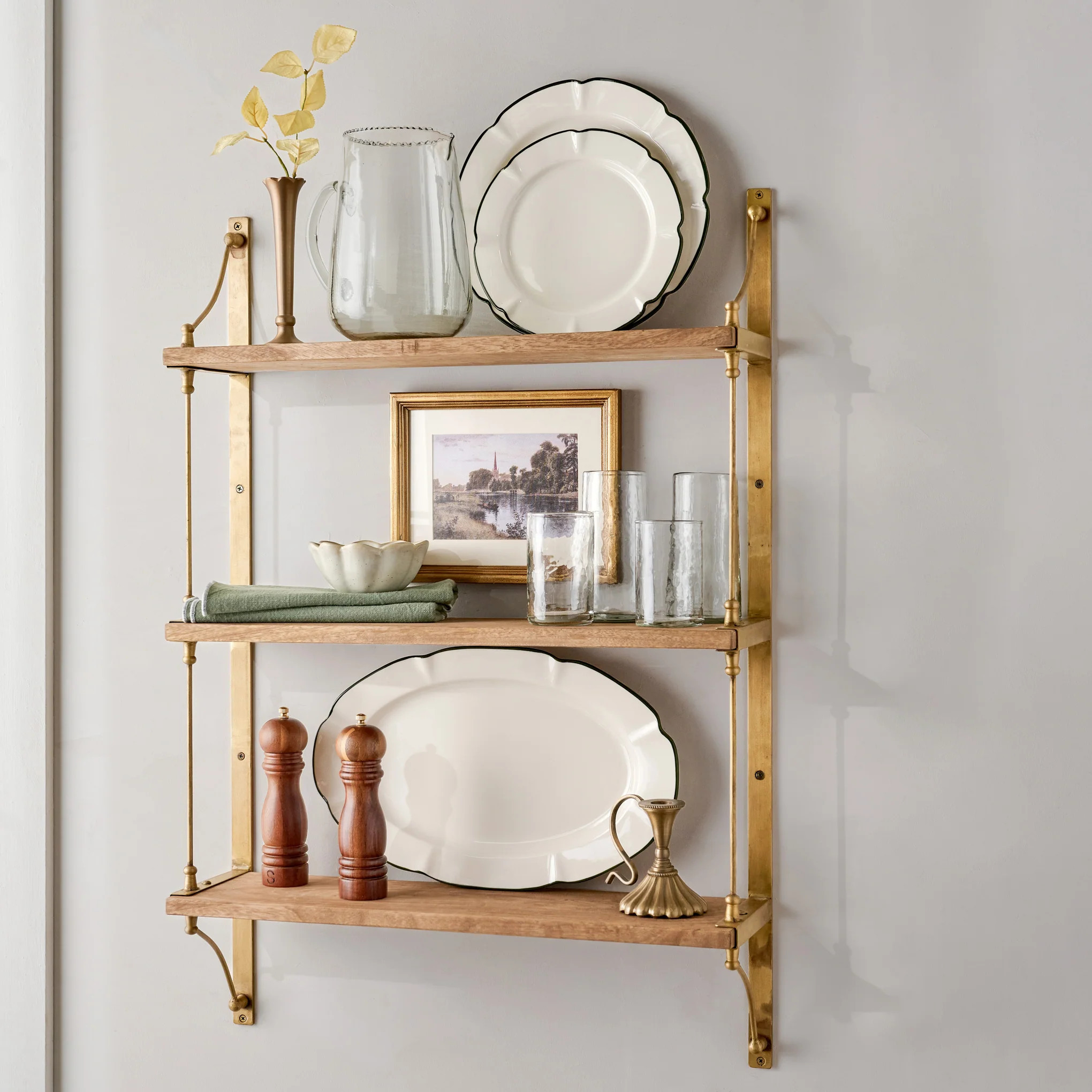 Triple Parker Brass and Wood Shelf | Magnolia