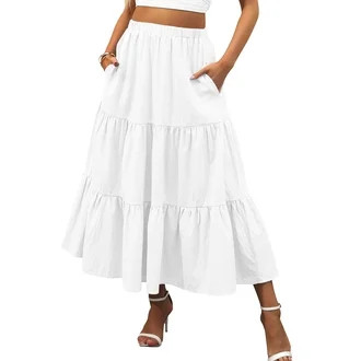 TEMOFON Midi Pleated Skirts for Women with Lining Elastic High Waist with Pockets Maxi A Line Lin... | Walmart (US)