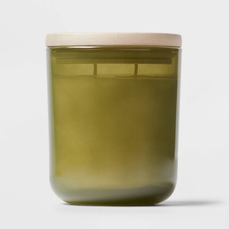 11oz Large Round Bottom Glass with Lid Candle Fresh Linen & Sea Salt Green - Threshold™ | Target