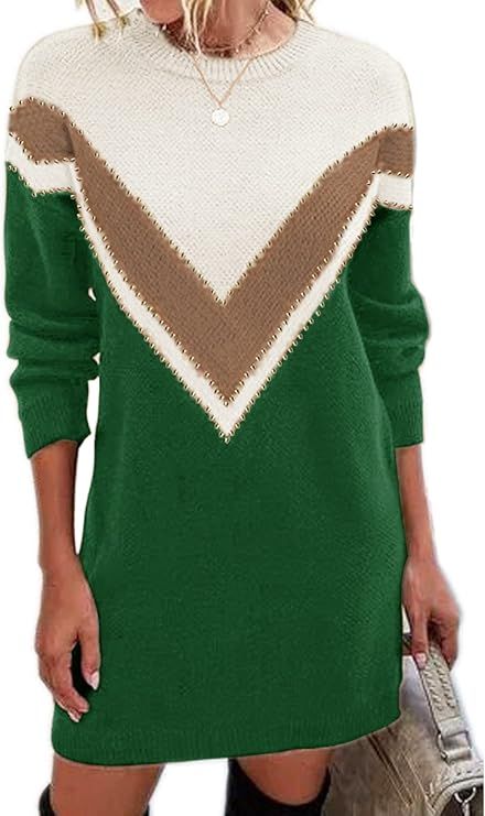 Jayscreate Women's Winter Sweater Dress Casual Long Sleeve Crew Neck Loose Shift Slim Fit Soft Wa... | Amazon (US)