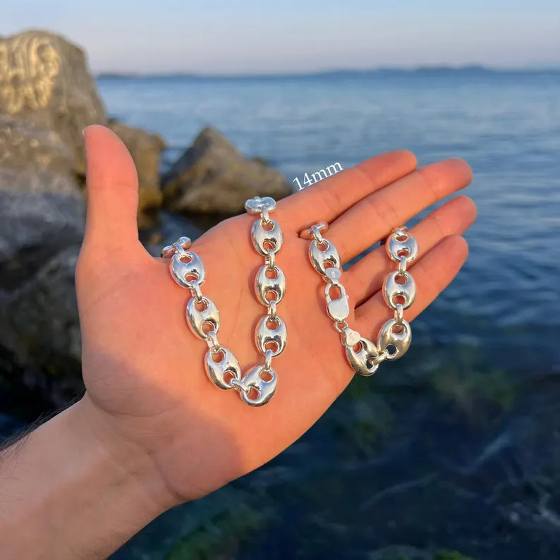 925 Sterling Silver Mariner Link Chain, Puffed Anchor Necklace, Handmade Jewelry, Silver Chains f... | Etsy (US)