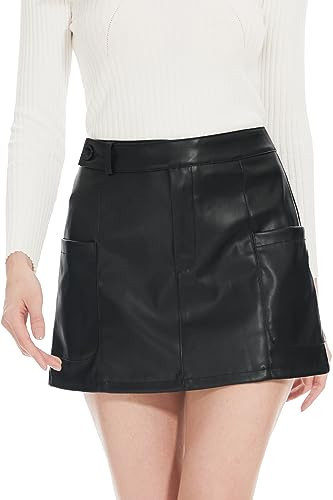 Fahsyee Women's Faux Leather Skirt, Black High Waisted Stretchy Zipper Mini A Line Pencil Short Plus Size L | Amazon (US)