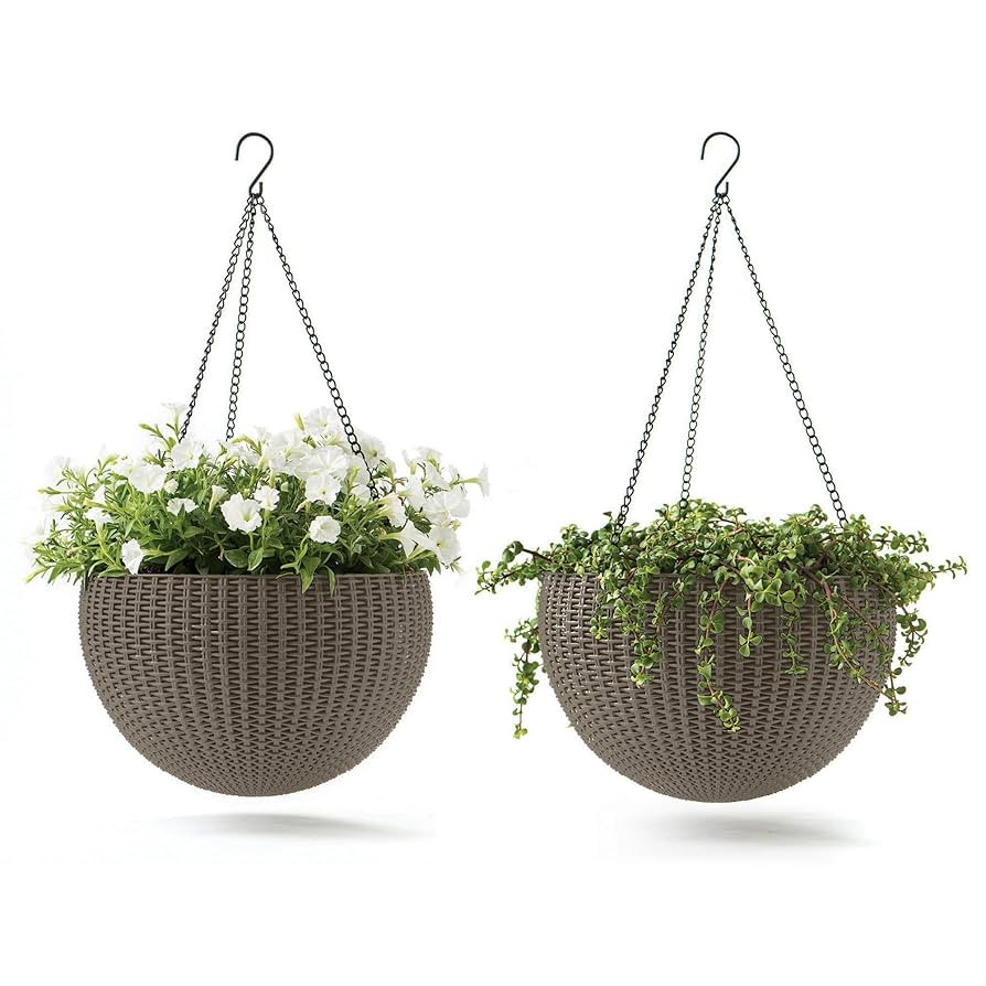 Keter Resin Rattan Set of 2 Round Hanging Planter Baskets for Indoor and Outdoor Plants-Perfect f... | Amazon (US)