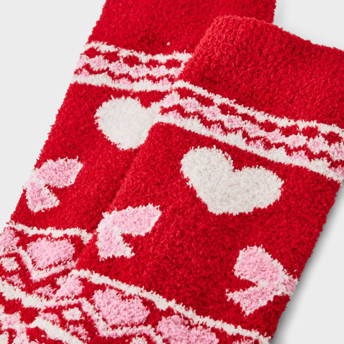 Girls' Fair Isle Hearts & Bows Cozy Pajama Crew Socks - art class™ Red | Target