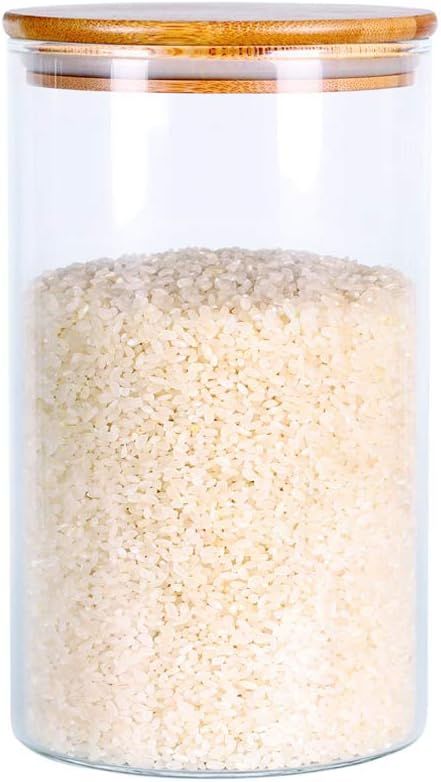 Glass Rice Storage Containers, 60 FL OZ (1800ml) Kitchen Food Jars with Airtight Lid, Stackable C... | Amazon (US)