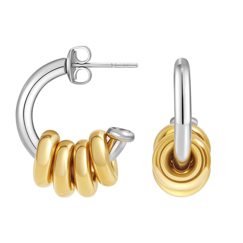 18K Gold Plated Hoop Earrings Stainless Steel Hypoallergenic Earrings Gold and Silver Two Tone Cu... | Amazon (US)