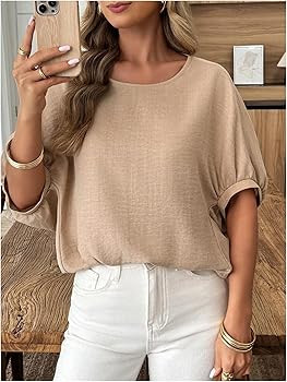 GORGLITTER Women's Bow Blouse Tops Dressy Keyhole 3/4 Length Sleeve Crew Neck Casual Office Shirt... | Amazon (US)