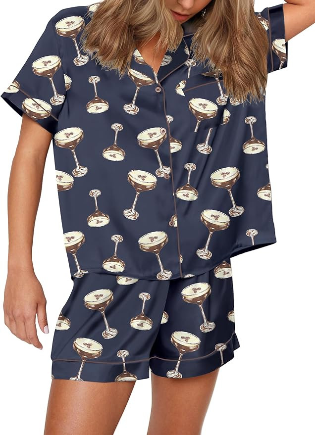 SHESHOW Funny Graphic Pajamas for Women Set Button Down Short Sleeve Top and Shorts Pjs Sets Slee... | Amazon (US)