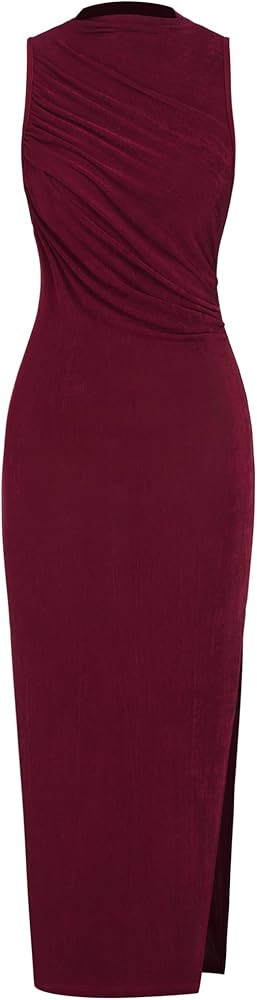 CIDER Jersey High Neck Sleeveless Solid Split Maxi Dress | Amazon (US)