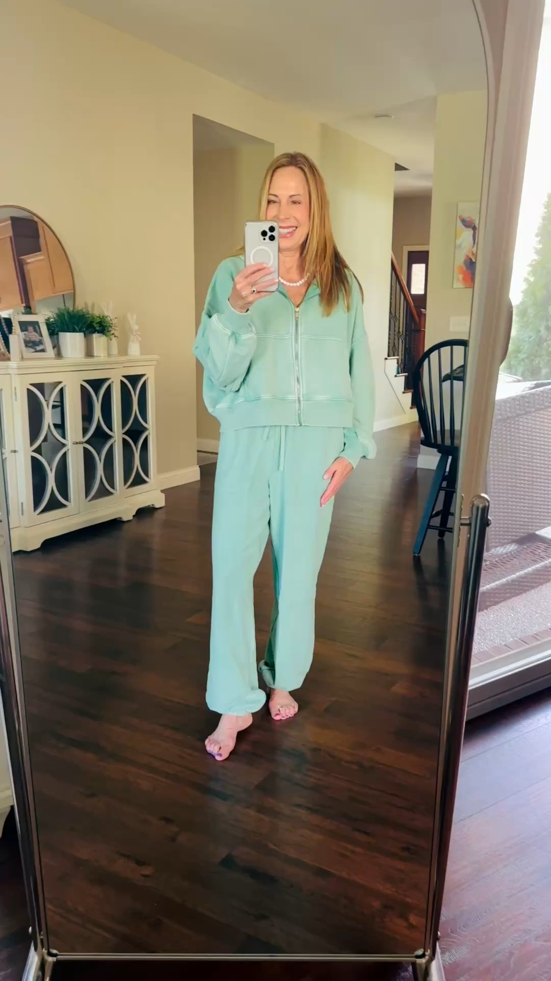 American Eagle sweatpants and top! I’m wearing a small in each! The pants are a little long but that’s ok! 