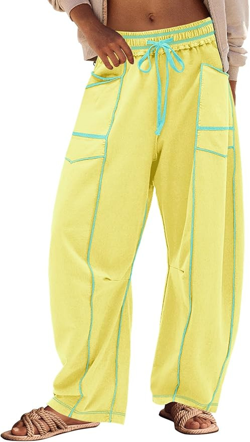 Panadila Womens Barrel Pants Drawstring Wide Leg Sweatpants Baggy Summer Lounge Pants Casual Beac... | Amazon (US)
