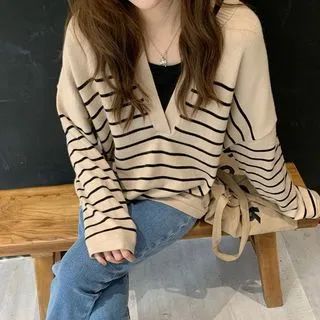 V-Neck Striped Sweater | YesStyle Global