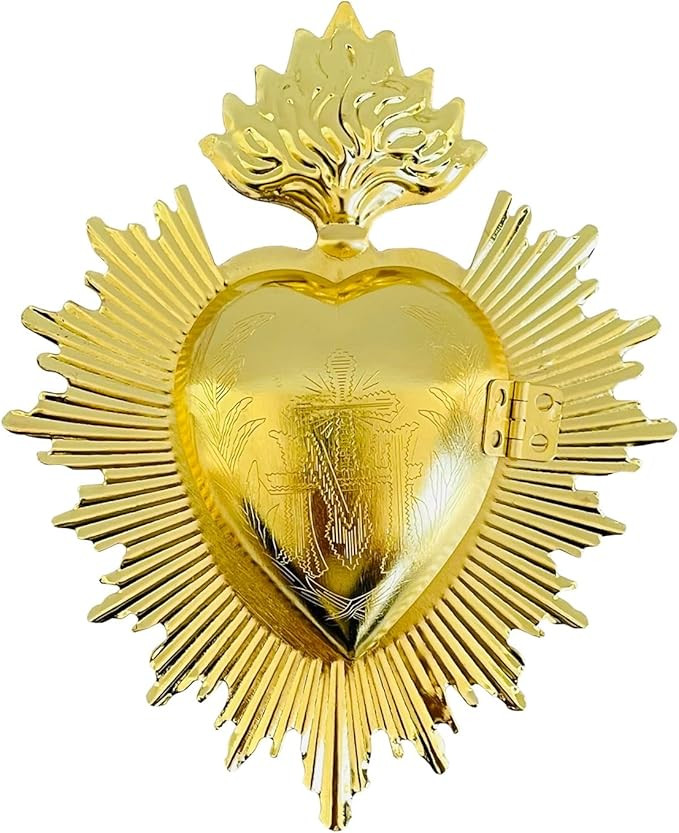Sacred Heart, Gold Metal Milagro Heart Wall Ornament, Mexican Home Eclectic Decor, Heart Box Cath... | Amazon (US)