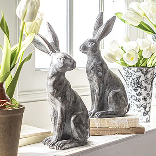 Sitting Rabbit Statues Set of 2 | Antique Farm House