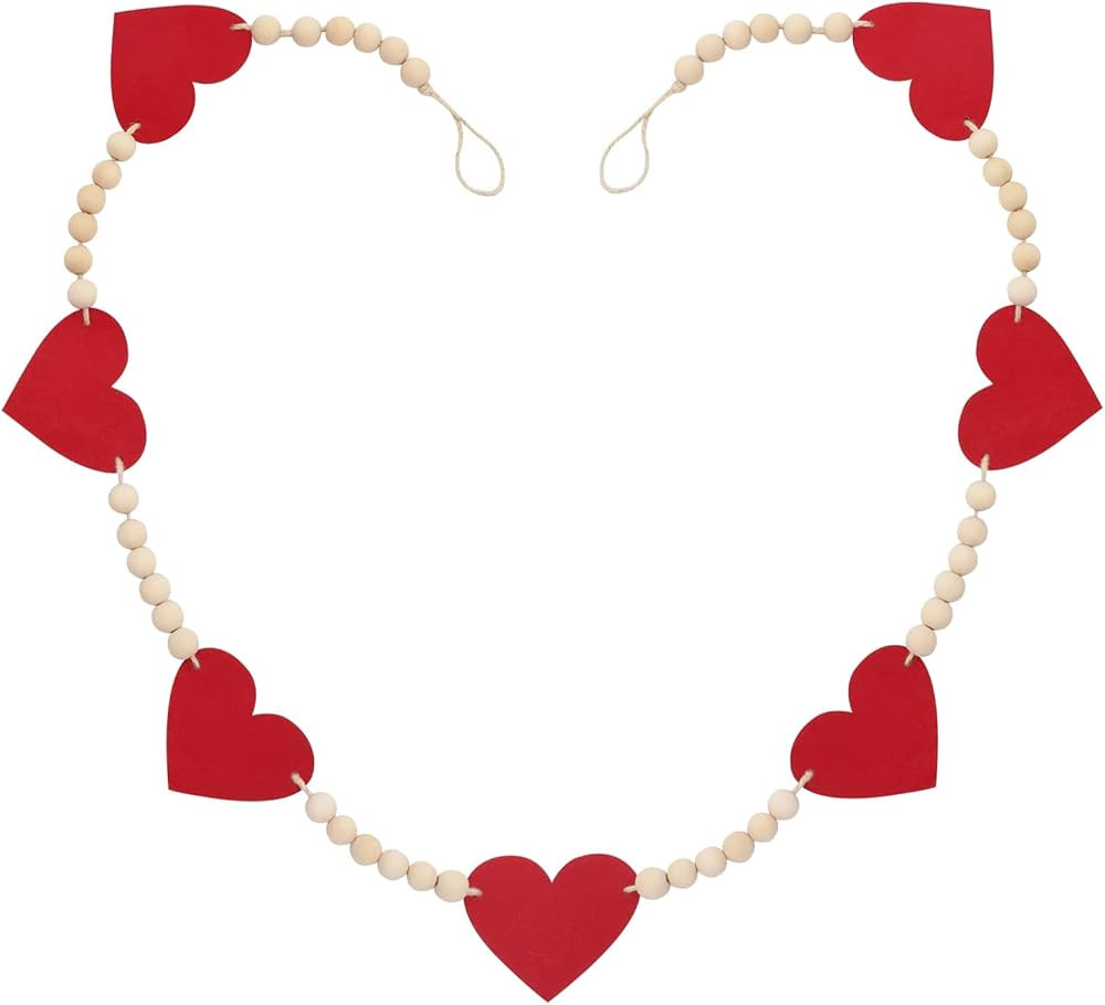 Valentine and Mothers Day Decorations, Red Heart Shaped Wood Bead Garland Decor for Home Indoor a... | Amazon (US)