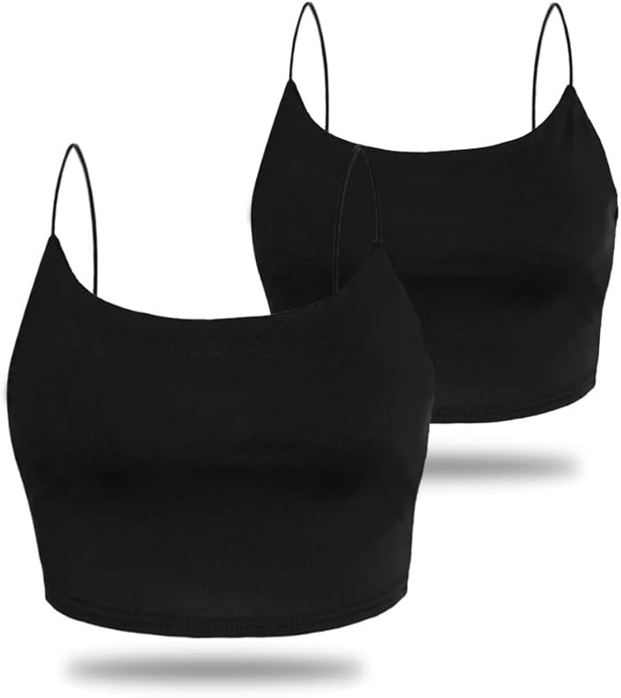 Amilia Women's Basic Solid Cami Spaghetti Double Layer Crop Tank Top | Amazon (US)